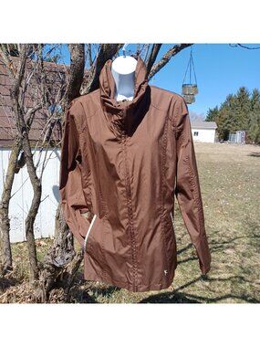 Danskin Now Brown Utility Windbreaker Zip Jacket Collar Side Pockets Women L